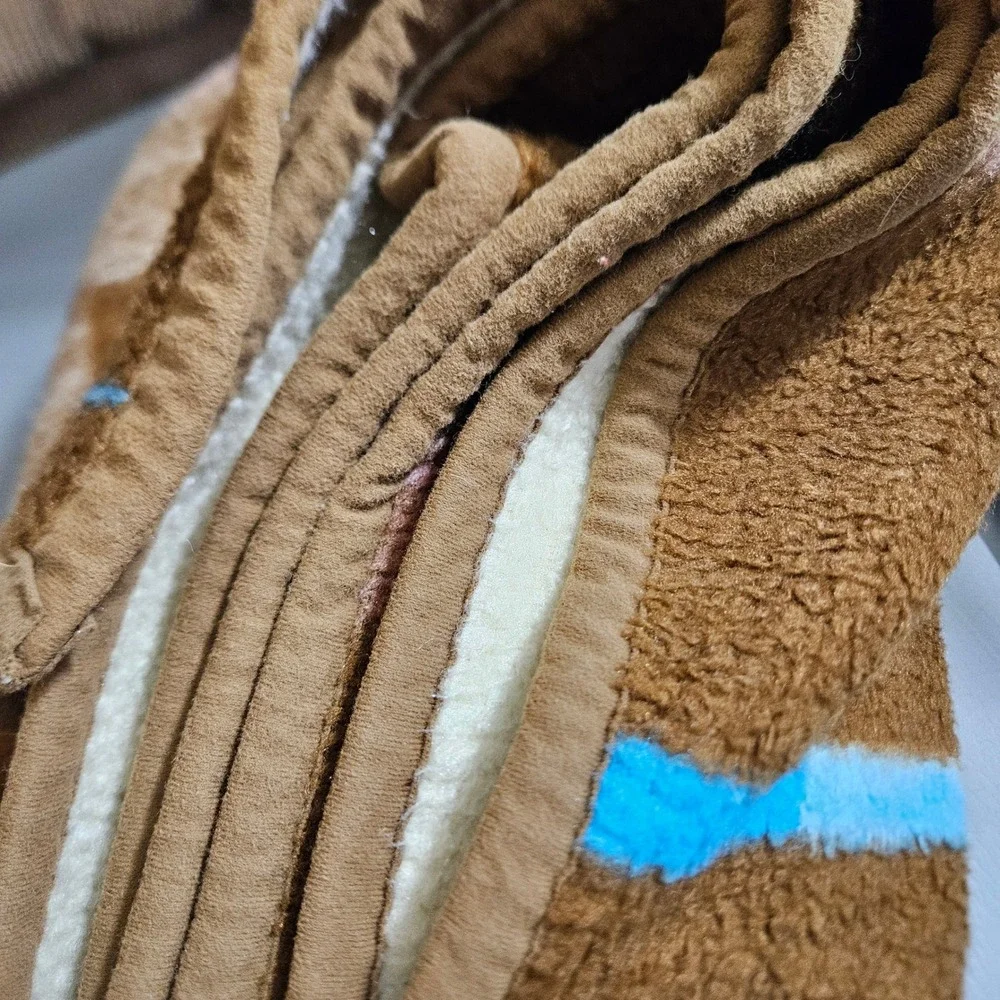 Vintage Biederlack Dancing Teddy Bear Blanket Fleece Reversible Brown Cream USA